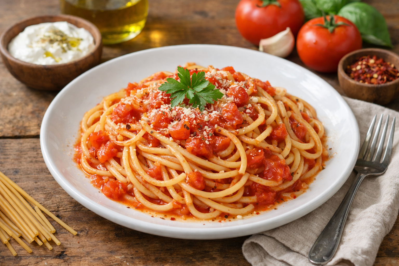 Makarna ve domates sosu